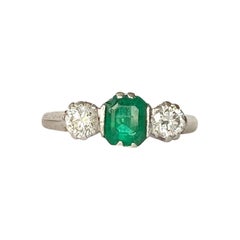 Edwardian Emerald and Diamond 18 Carat Gold Three-Stone Ring