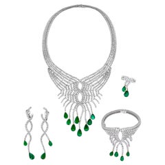 Emilio Jewelry 119.00 Carat Vivid Green Colombian Emerald Suite