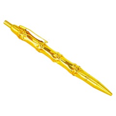 Cartier Iconic Bamboo Design Blue Ink Pen 18k Solid Gold