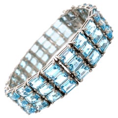 Bracciale a tre file di Topazio Blu da 66 carati in argento Sterling, circa 1960