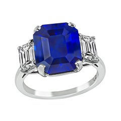 Vintage 6.76ct Ceylon Sapphire GIA Certified 1.22ct Diamond Engagement Ring