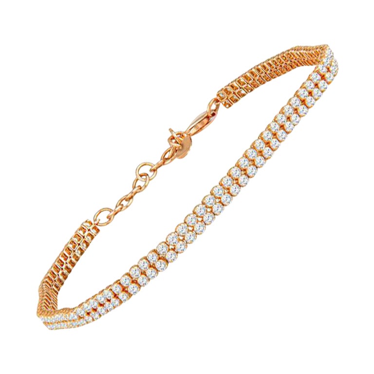Zweireihiges Armband aus 14 Karat Roségold mit 2,72 Karat runden Diamanten