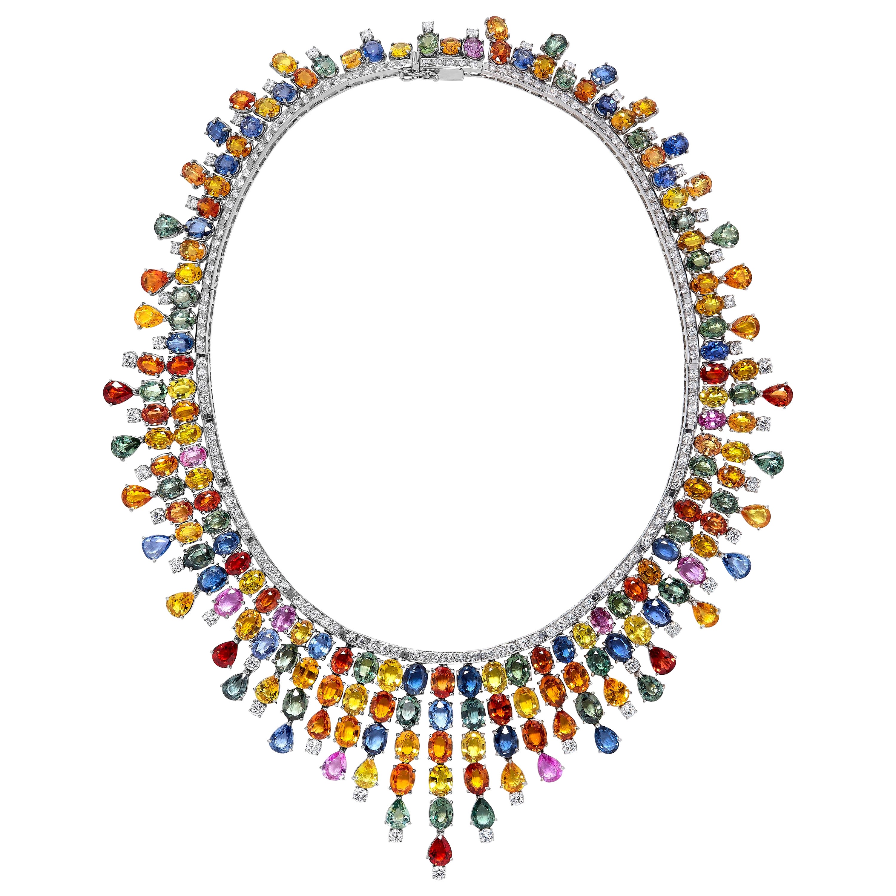 Emilio Jewelry 227.00 Carat Natural Multi Colored Sapphire Necklace For Sale