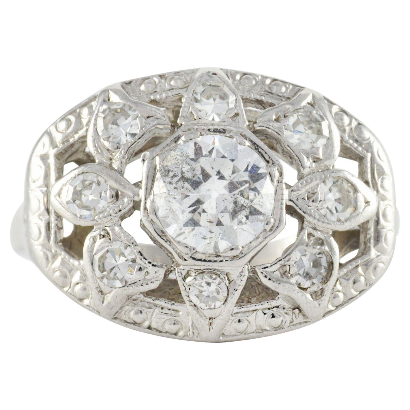 Art Deco Diamond Flower Ring For Sale