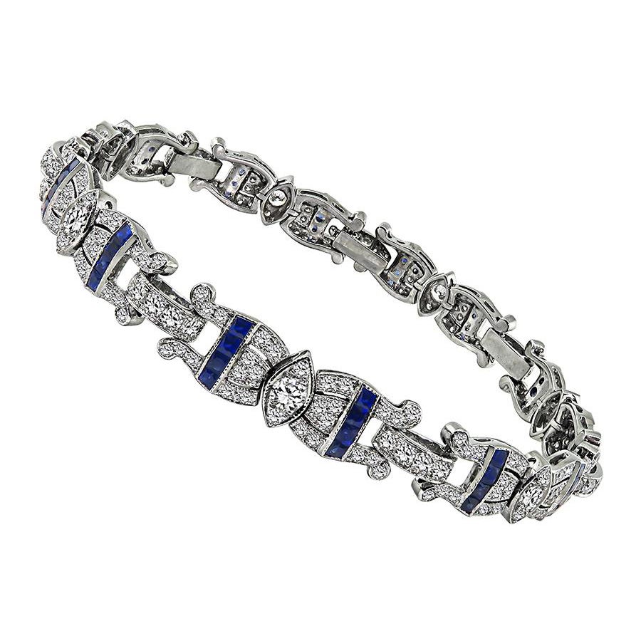 3.67ct Diamond Sapphire Bracelet For Sale