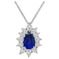 Vintage 3.50ct Sapphire 3.00ct Diamond Pendant Necklace