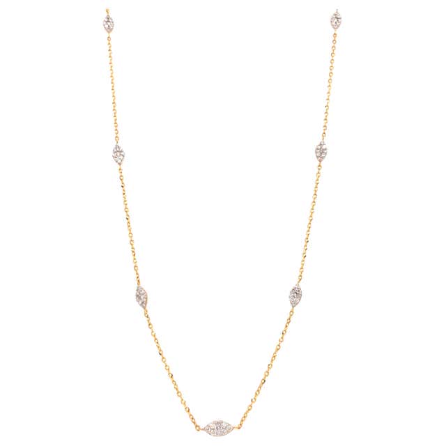 14K Vintage Diamond Station Chain Necklace Yellow Gold For Sale at ...