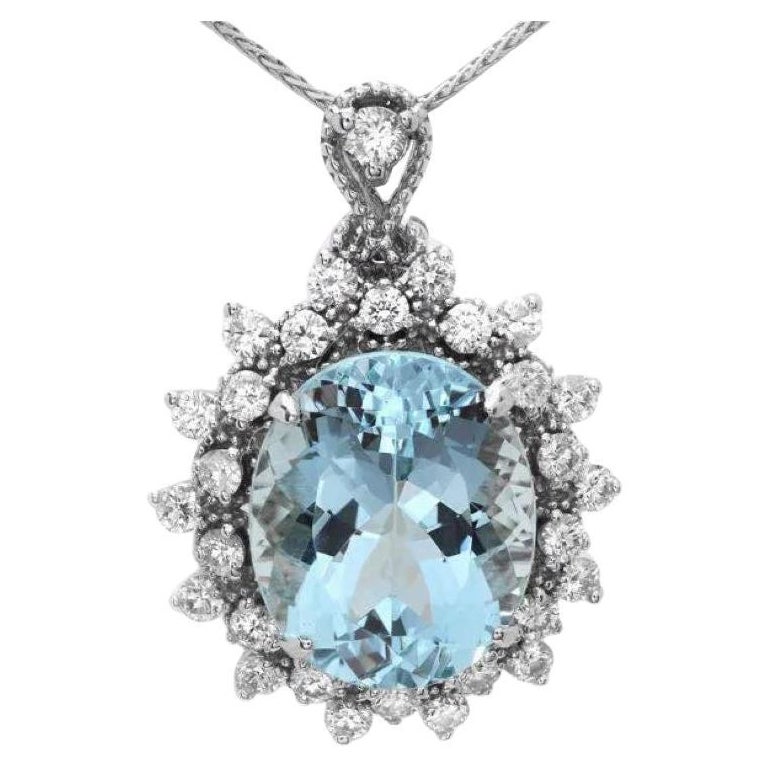 Colgante de oro blanco macizo de 14 quilates con aguamarina natural y diamante de 6,10 quilates