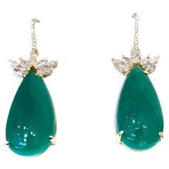 Certified Pear-Shaped Diamond Colombian Emerald Dangle Earrings