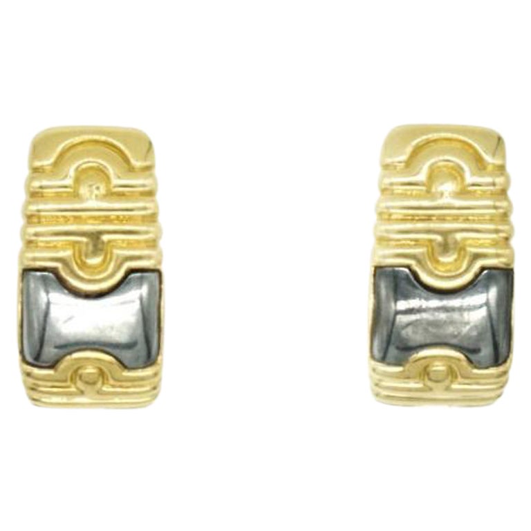 Bulgari Gold and Hematite Parenthesis Hoop Earrings