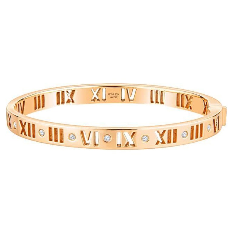 Tiffany & Co. Atlas Pierced Hinged Diamond Bangle, 18 Karat Rose Gold 