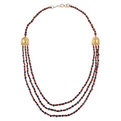 Multi Strand Necklace with 20k Gold Beads, Ancient Lapis Lazuli and Carnelian