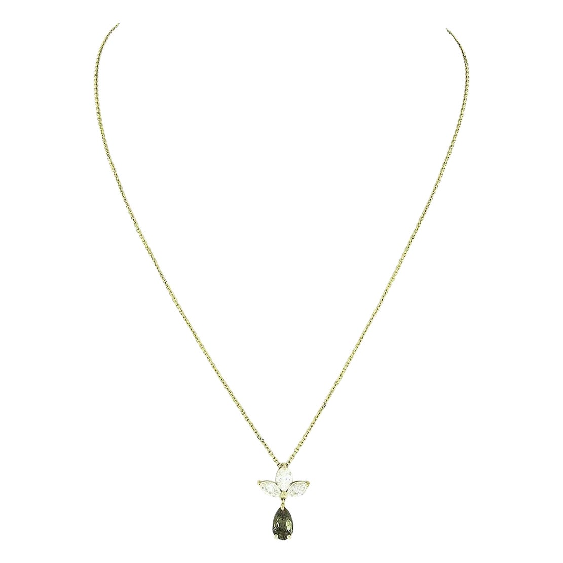 New 18k Gold 1.70ct GIA Pear Alexandrite Marquise Diamond Dangle Pendant & Chain