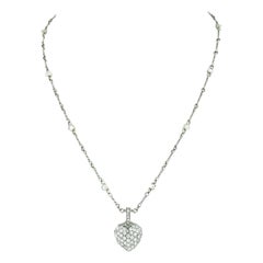 Tiffany & Co. French Platinum Pave Diamond Puffed Heart Pendant Necklace