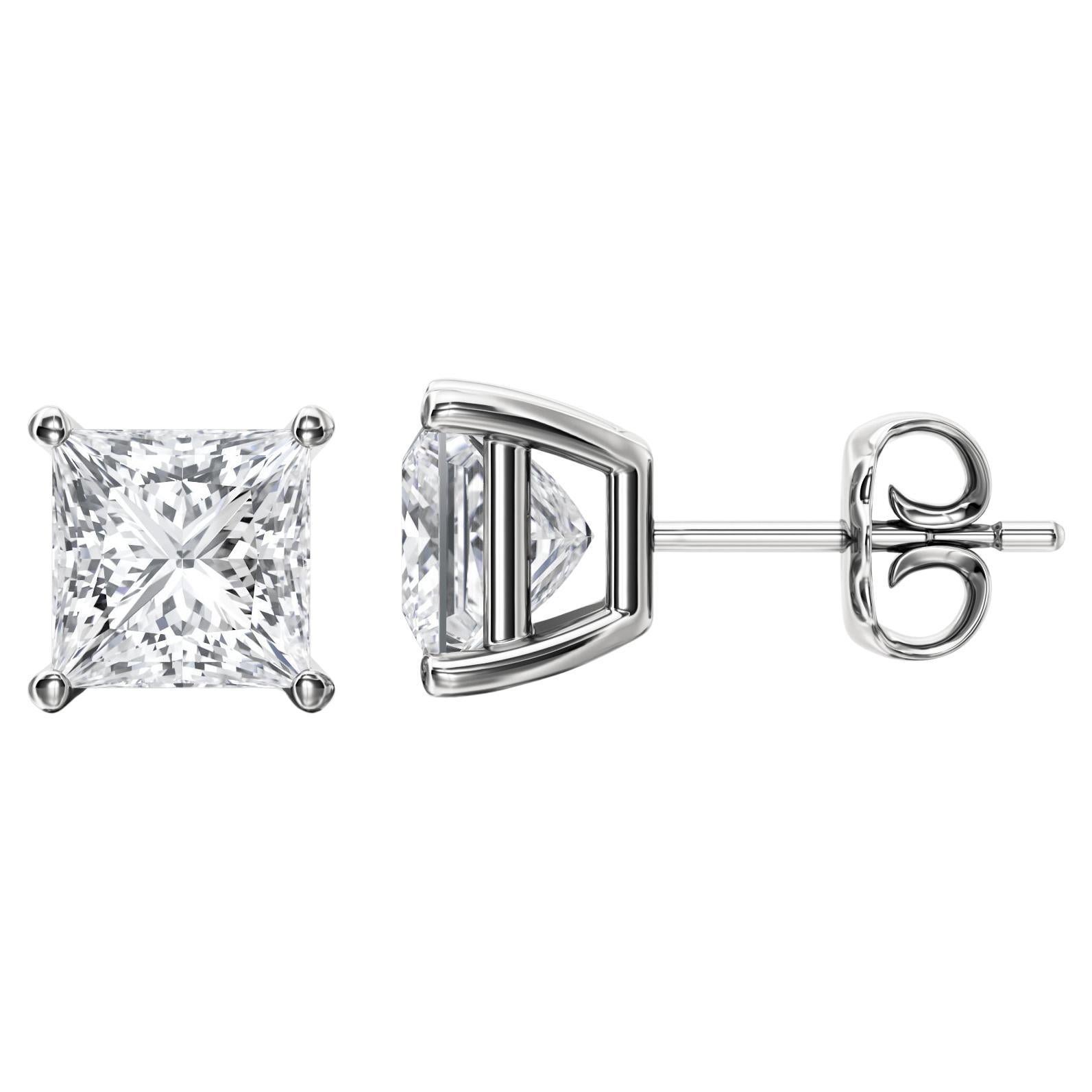 0.50 TCW Princess Cut Natural Diamond Stud Earrings Platinum