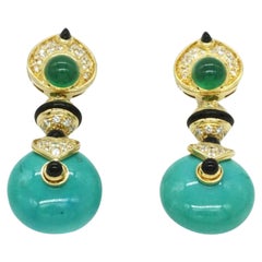 Marina B “Pneum” Turquoise Diamond and Gold Ear-Pendants