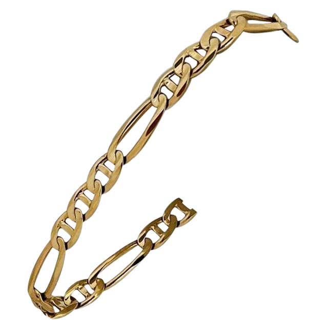 14 Karat Yellow Gold Hollow Triple Circle Link Charm Bracelet For Sale ...