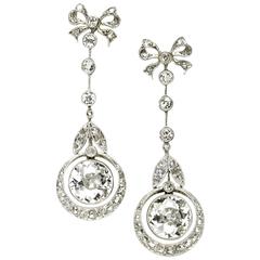 Edwardian Diamond Platinum Drop Earrings