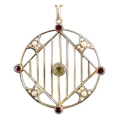 Antique Edwardian 9k Gold Gemset Pendant, Peridot, Garnet and Pearl