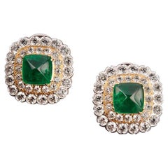 18 Kt White and Yellow Gold, Zambian Emerald and Diamond Earrings