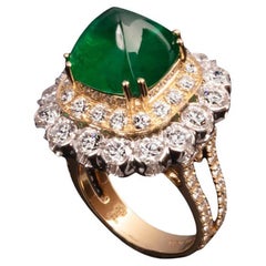 18 Kt White and Yellow Gold, Zambian Emerald and Diamond Ring