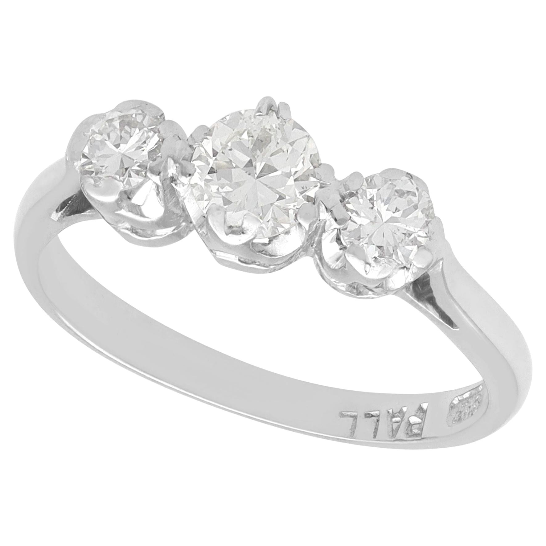 Antique 0.78 Carat Diamond and 18K White Gold Trilogy Ring For Sale