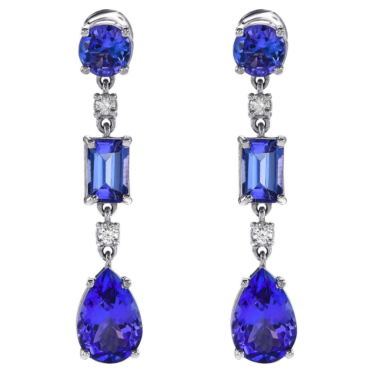 Perfect Color 4.19 Ct Tanzanite and Diamonds Earrings