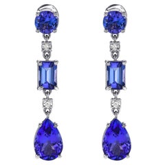 Perfect Color 4.19 Ct Tanzanite and Diamonds Earrings