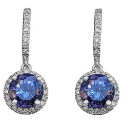 Perfect Color 2.40 Ct Tanzanite and Diamonds Earrings
