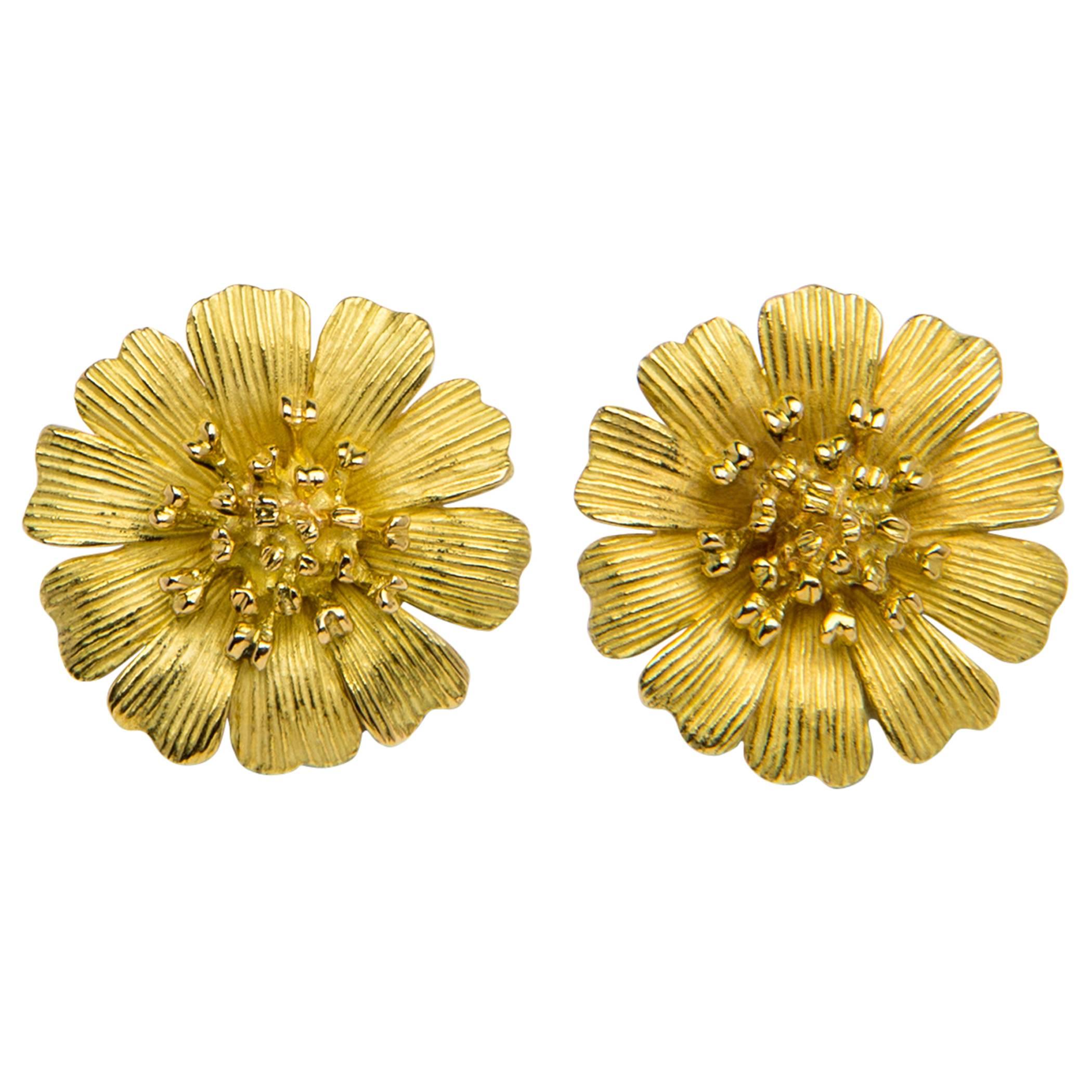 Tiffany & Co.  Textured Gold Flower Earrings