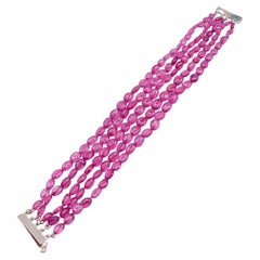 5 Strands Pink Sapphires Cuff Bracelet