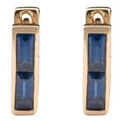 Chubby Square Huggie Earrings with Two Sapphire Baguettes