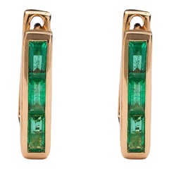 Skinny Square Huggie Earrings with Three Emerald Baguettes