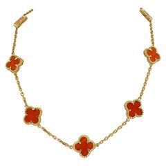 Yellow Gold & Coral Flower Station Necklace
