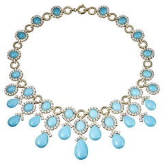 Veschetti 18 Kt Yellow Gold, Turquoise and Diamond Necklace