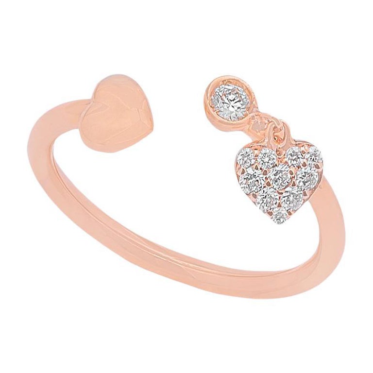 For Sale:  18k Rose Gold Heart Open Ring with White Diamonds