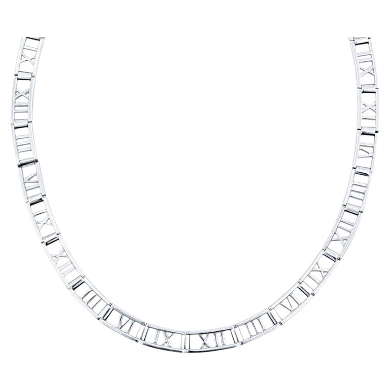 Tiffany & Co. Atlas Open Hinged Roman Numeral Necklace, 18 Karat White Gold