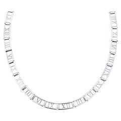 Tiffany & Co. Atlas Open Hinged Roman Numeral Necklace, 18 Karat White Gold