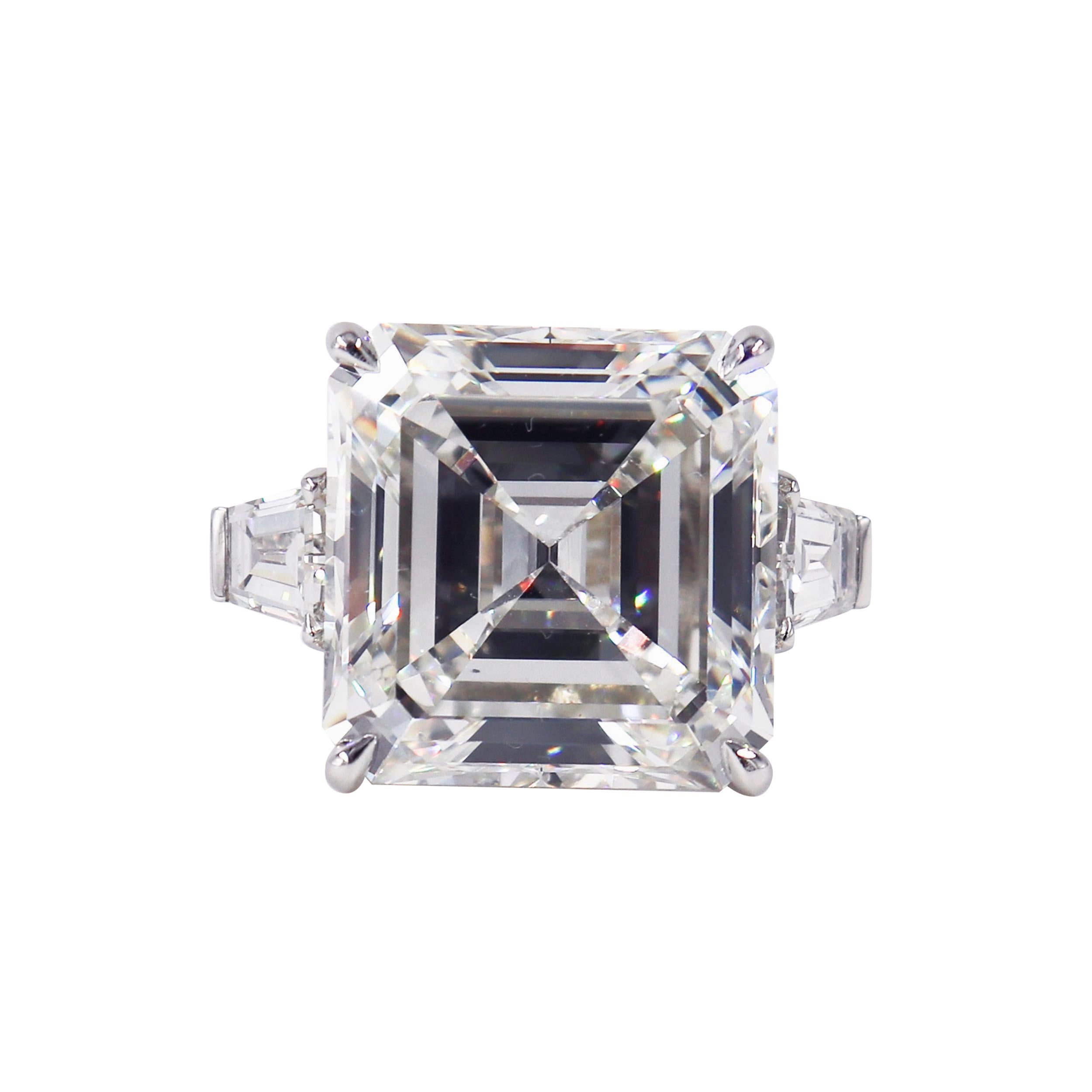 J. Birnbach GIA 21.13 Carats Ascher Cut Diamond Ring with Tapered Baguettes