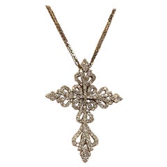 Fancy 18K Gold Scrolling Motif 4.50 Carat Diamond Cross Pendant on Chain