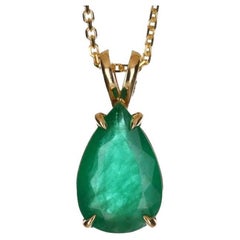 2.20-Carat 14K Emerald Solitaire Pear Cut Gold Pendant