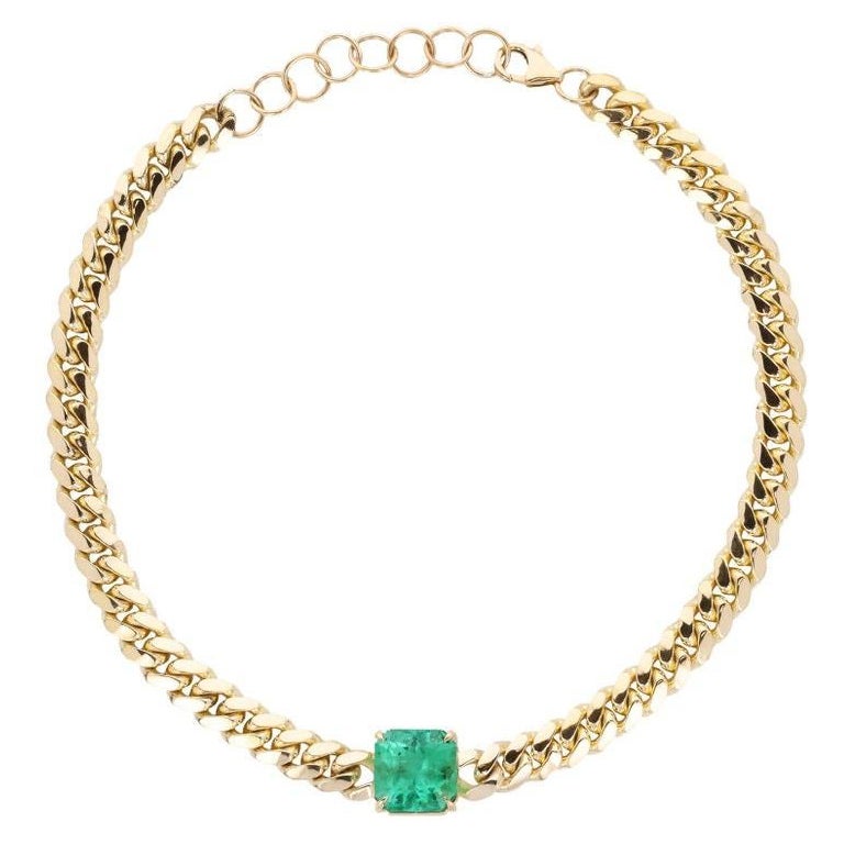 9.70ct 14K Jumbo Emerald Choker Necklace Cuban Link Emerald Choker Necklace