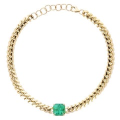 9.70ct 14K Jumbo Emerald Choker Necklace Cuban Link Emerald Choker Necklace