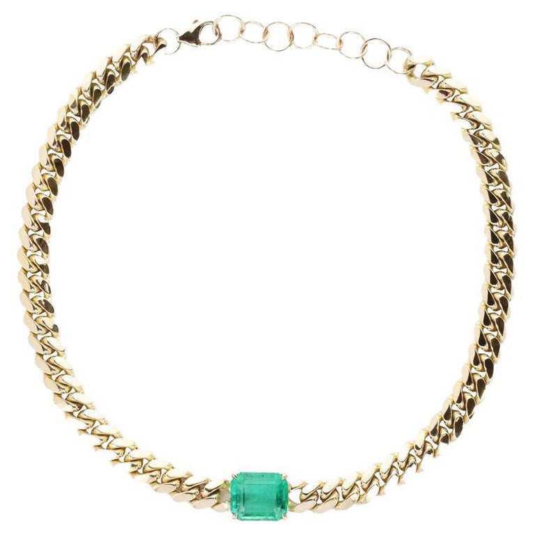 10ct 14K Jumbo Emerald Choker Necklace Cuban Link Emerald Choker Necklace