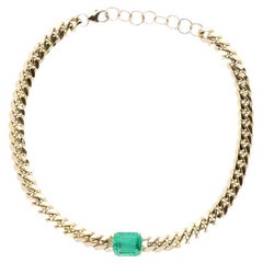 10ct 14K Jumbo Emerald Choker Necklace Cuban Link Emerald Choker Necklace