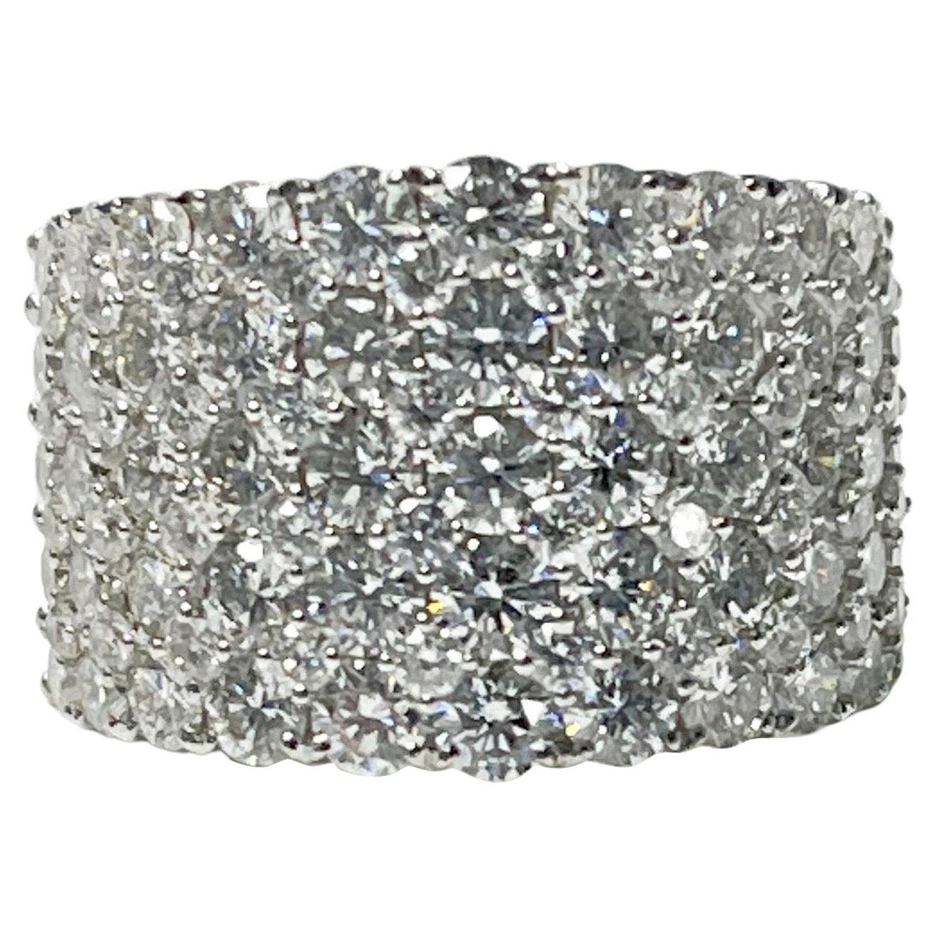 4.62 Carat White Diamond Pave Set Ring in 18K White Gold For Sale