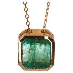 Used 3ct 14K Bezel Set Emerald-Emerald Cut Solitaire Pendant