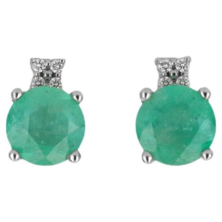 4.32tcw Large Statement Round Colombian Emerald & Diamond Accent Stud Earrings For Sale