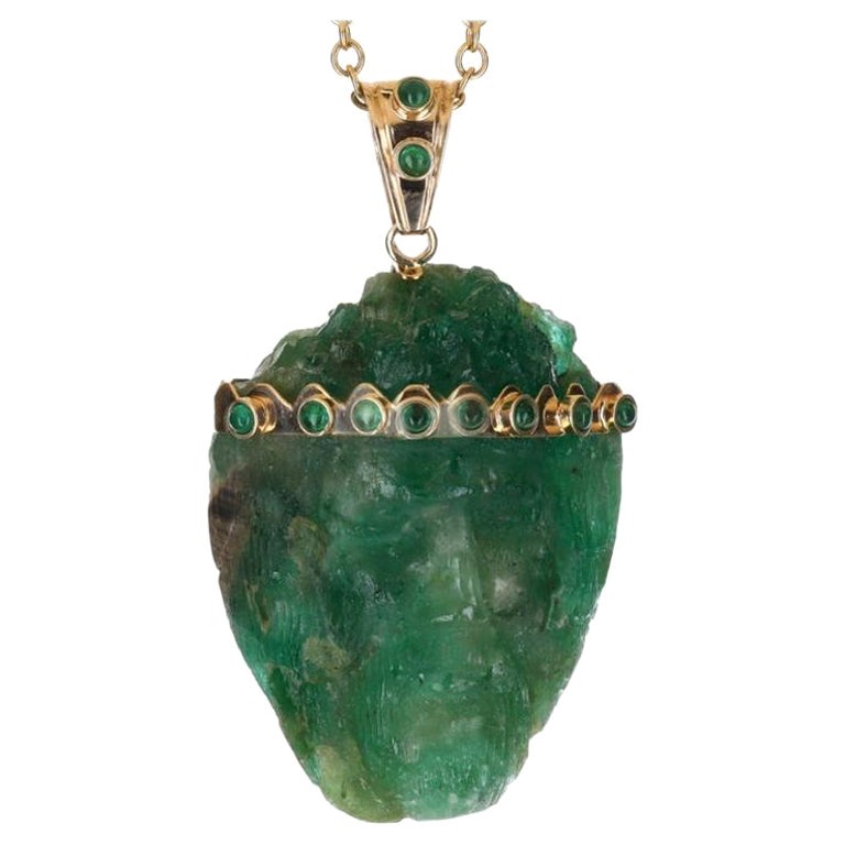 78.3 Grams Huge 18K Yellow Gold Emerald Crystal Pendant