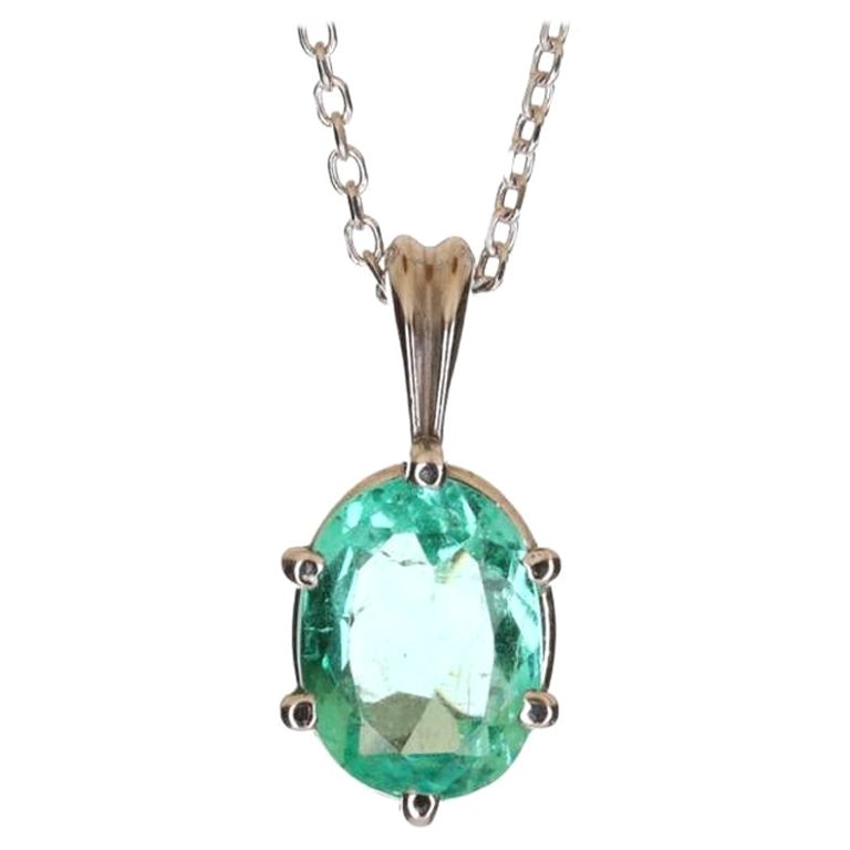 1.88-Carat 14K Colombian Emerald Solitaire Oval Cut 6-Prong Gold Pendant For Sale